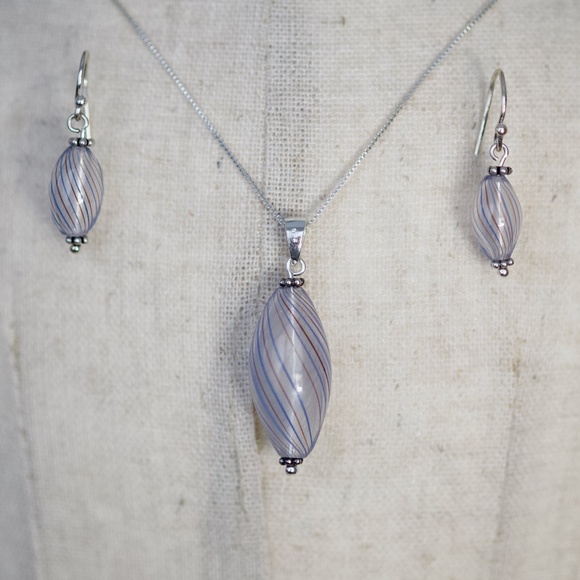 MWS 925 Italy Hand Made Glass Necklace and Earring Set - Picture 5 of 11